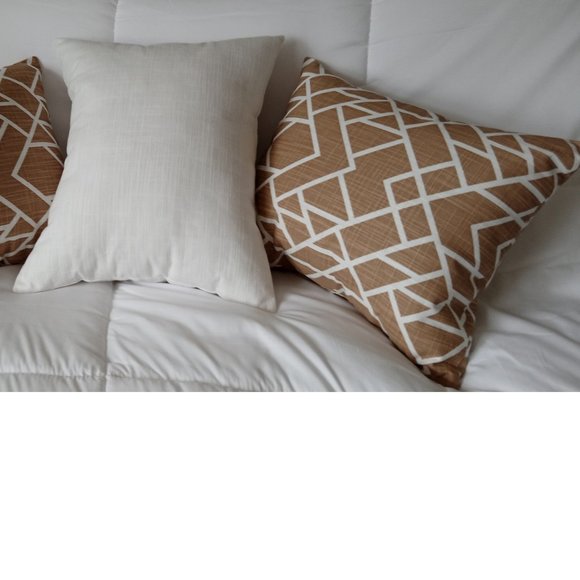 Decorative Pillow by Fancy Shams, Geometric White on Spicy Tan, Made-to-Order - Picture 2 of 6